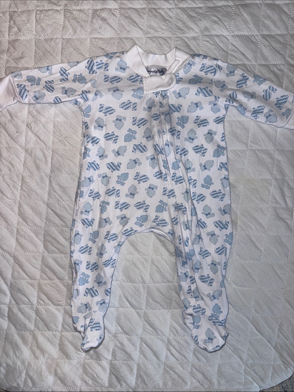 Magnolia Baby Blue Bunny Print Zip Footie Pajamas Newborn NB